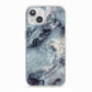 Faux Marble Blue Grey iPhone 13 TPU Impact Case with White Edges