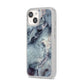 Faux Marble Blue Grey iPhone 14 Clear Tough Case Starlight Angled Image