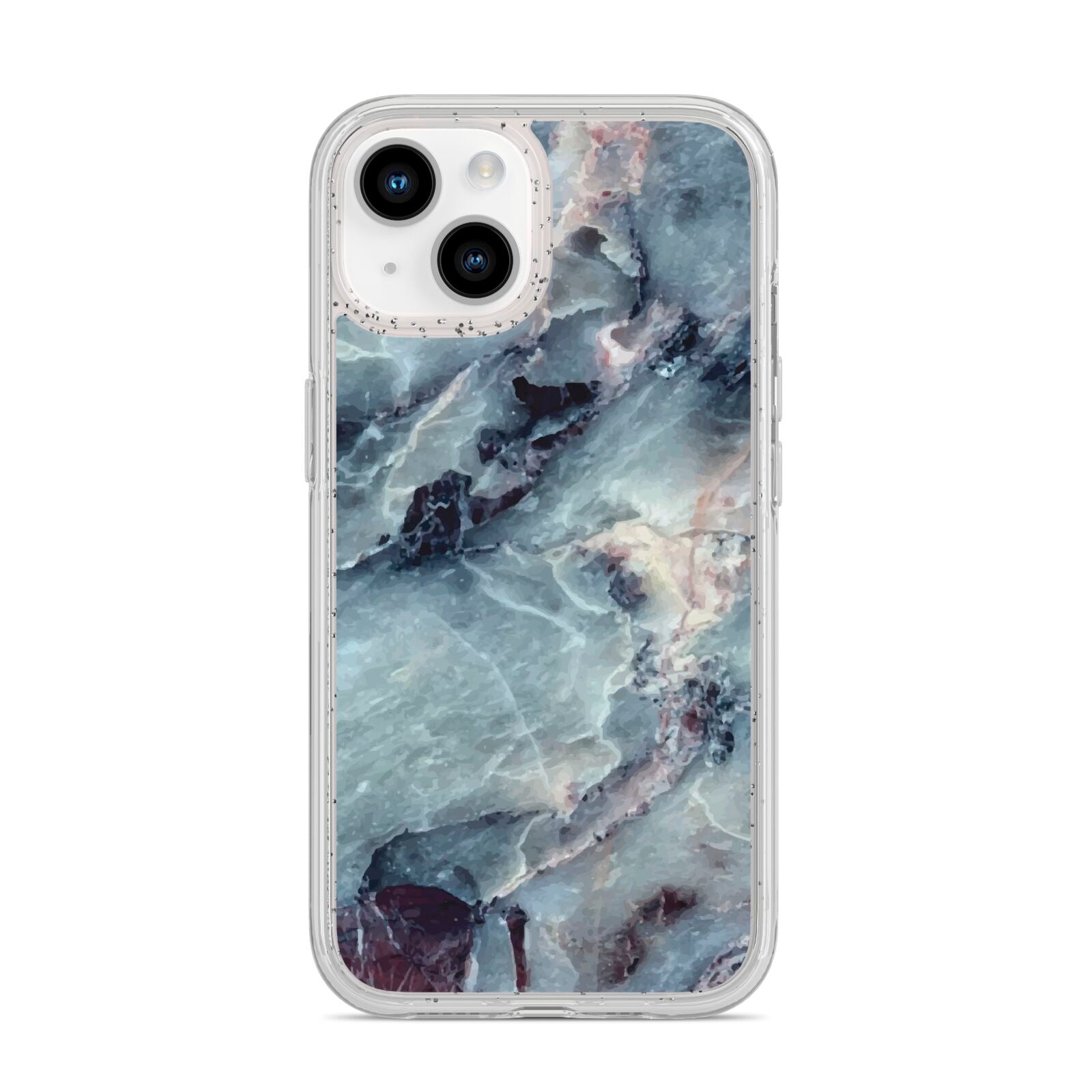Faux Marble Blue Grey iPhone 14 Glitter Tough Case Starlight