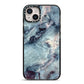 Faux Marble Blue Grey iPhone 14 Plus Black Impact Case on Silver phone
