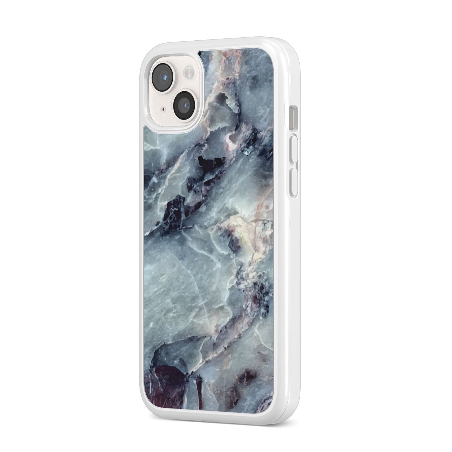 Faux Marble Blue Grey iPhone 14 Plus Clear Tough Case Starlight Angled Image