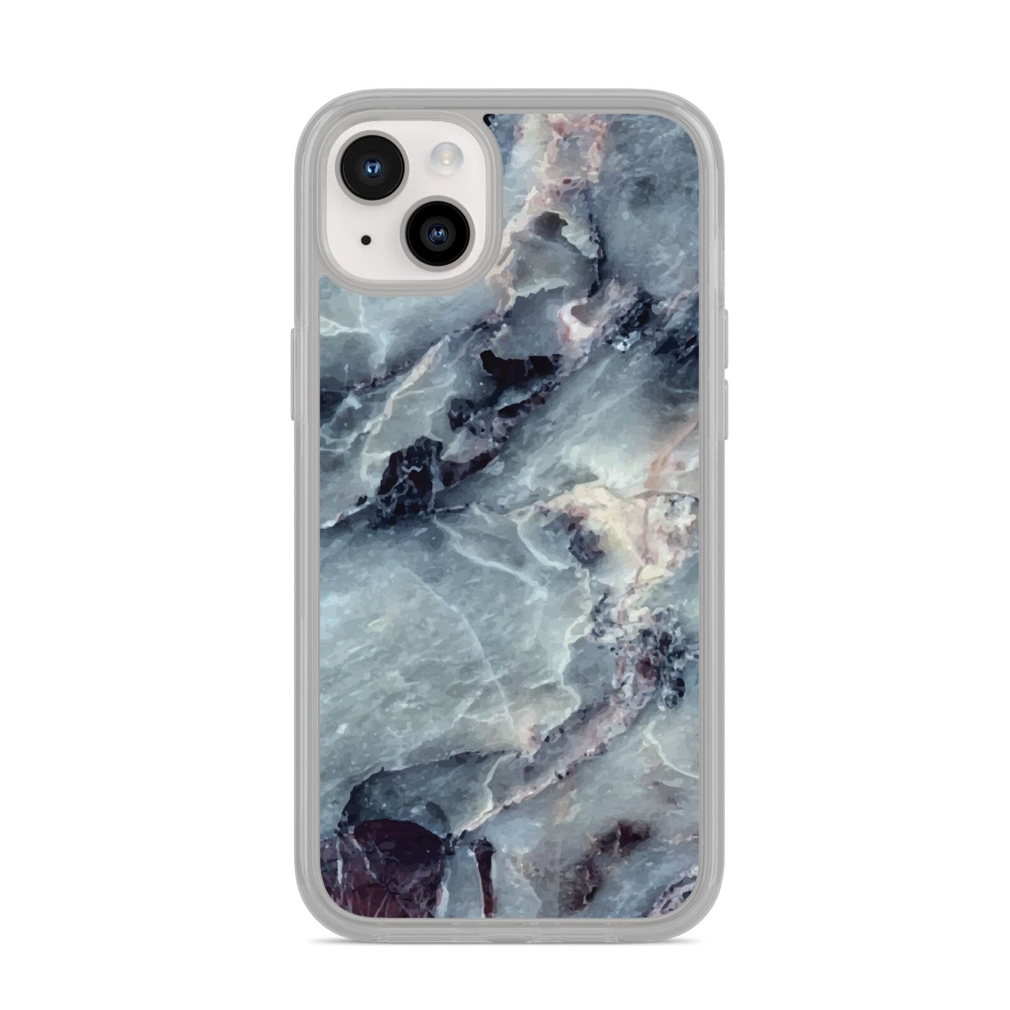 Faux Marble Blue Grey iPhone 14 Plus Clear Tough Case Starlight