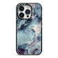 Faux Marble Blue Grey iPhone 14 Pro Black Impact Case on Silver phone