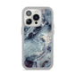 Faux Marble Blue Grey iPhone 14 Pro Clear Tough Case Silver