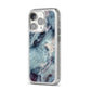 Faux Marble Blue Grey iPhone 14 Pro Glitter Tough Case Silver Angled Image