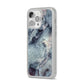 Faux Marble Blue Grey iPhone 14 Pro Max Clear Tough Case Silver Angled Image