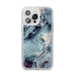 Faux Marble Blue Grey iPhone 14 Pro Max Glitter Tough Case Silver