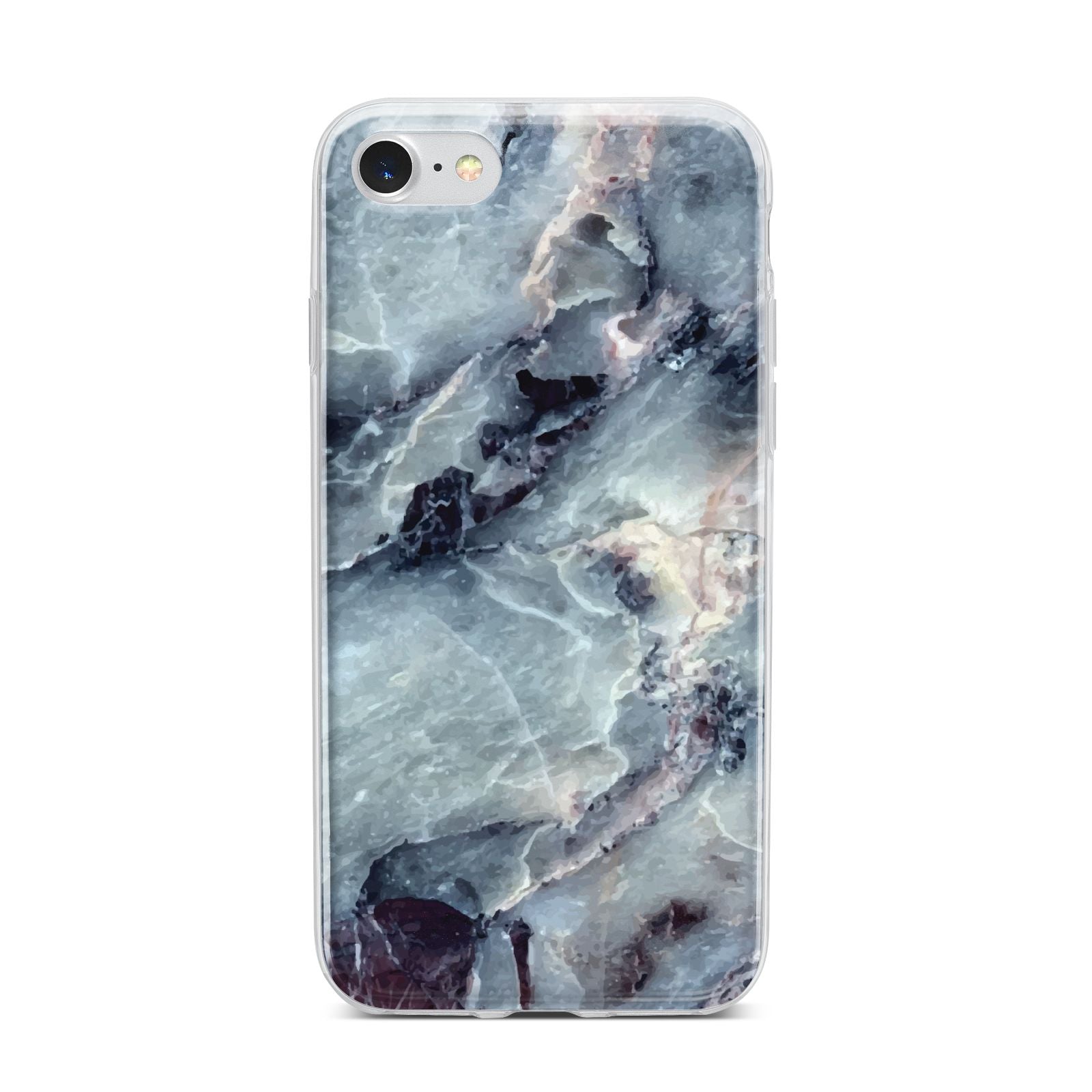 Faux Marble Blue Grey iPhone 7 Bumper Case on Silver iPhone