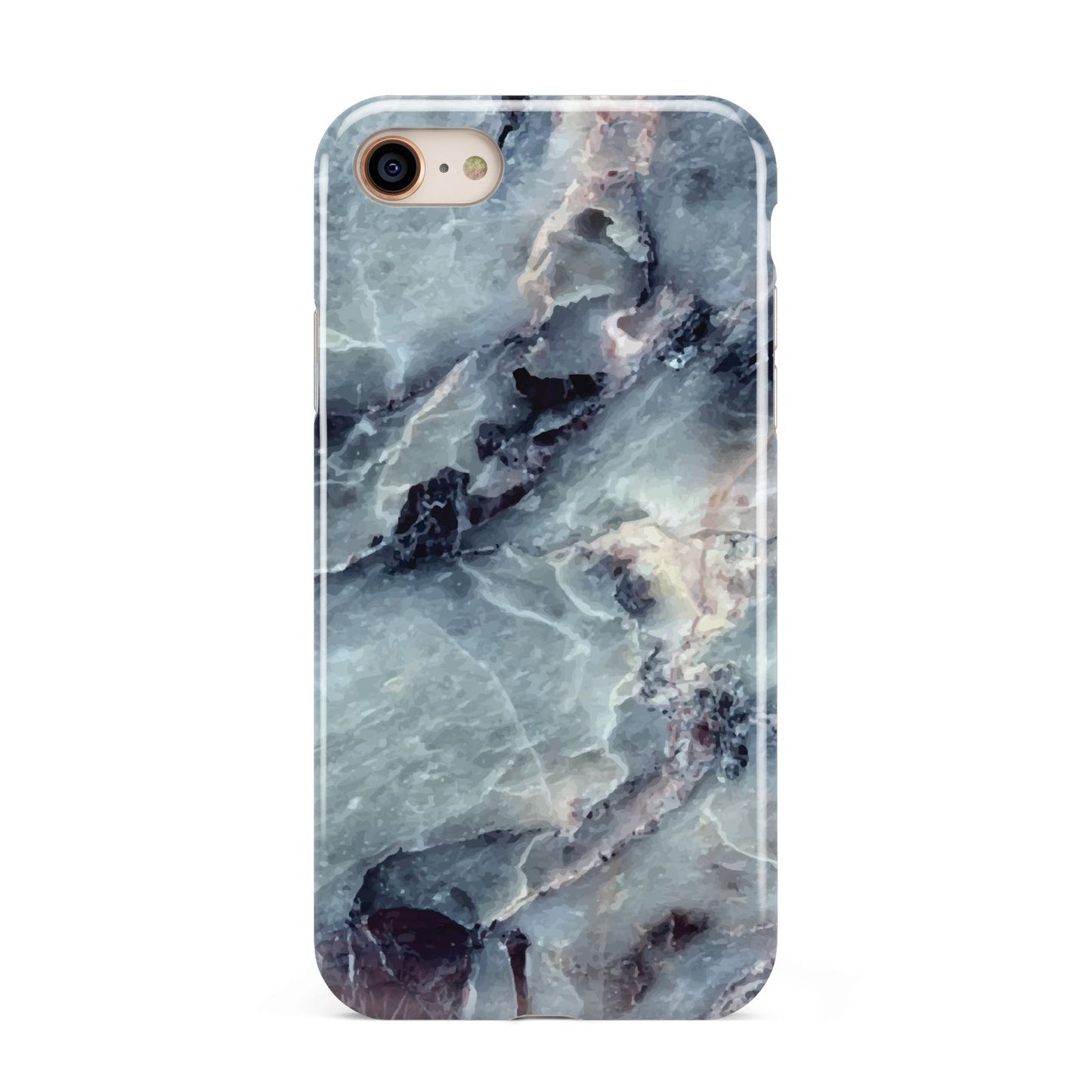 Faux Marble Blue Grey iPhone 8 3D Tough Case on Gold Phone