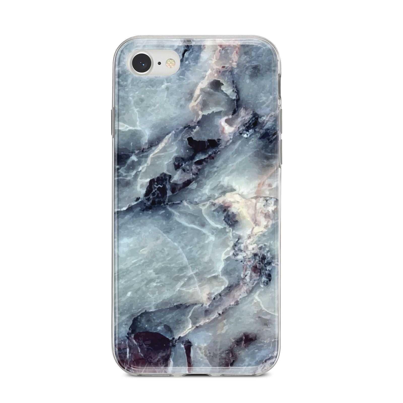 Faux Marble Blue Grey iPhone 8 Bumper Case on Silver iPhone
