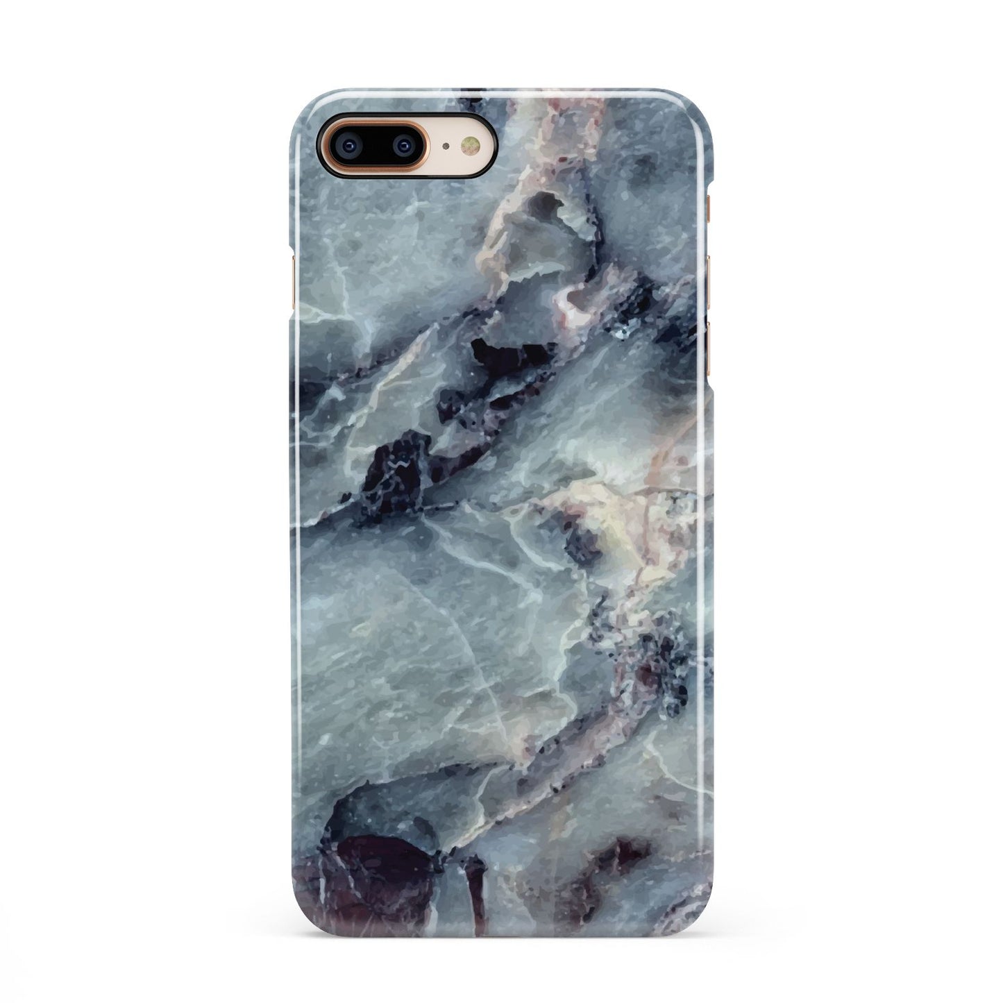 Faux Marble Blue Grey iPhone 8 Plus 3D Snap Case on Gold Phone