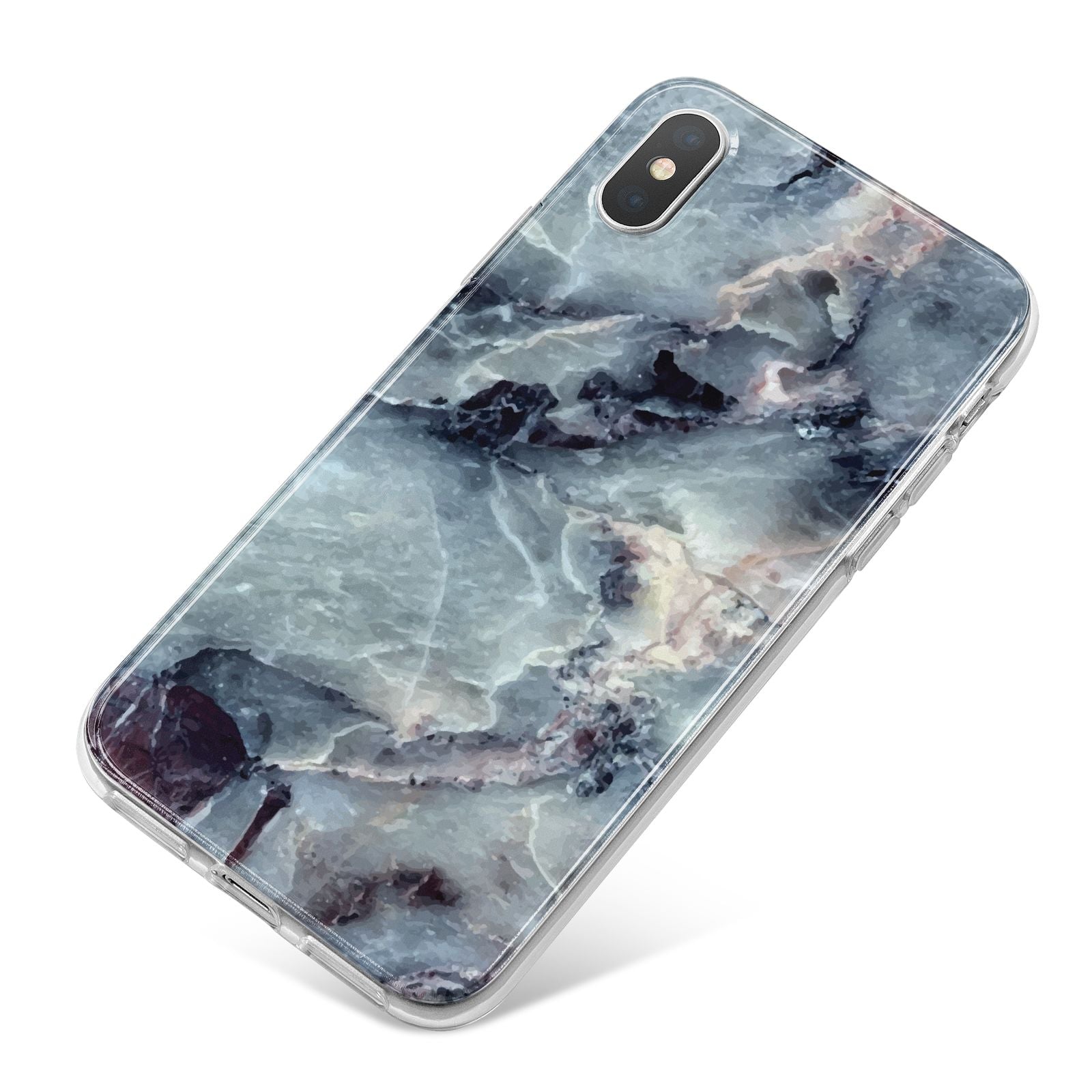 Faux Marble Blue Grey iPhone X Bumper Case on Silver iPhone