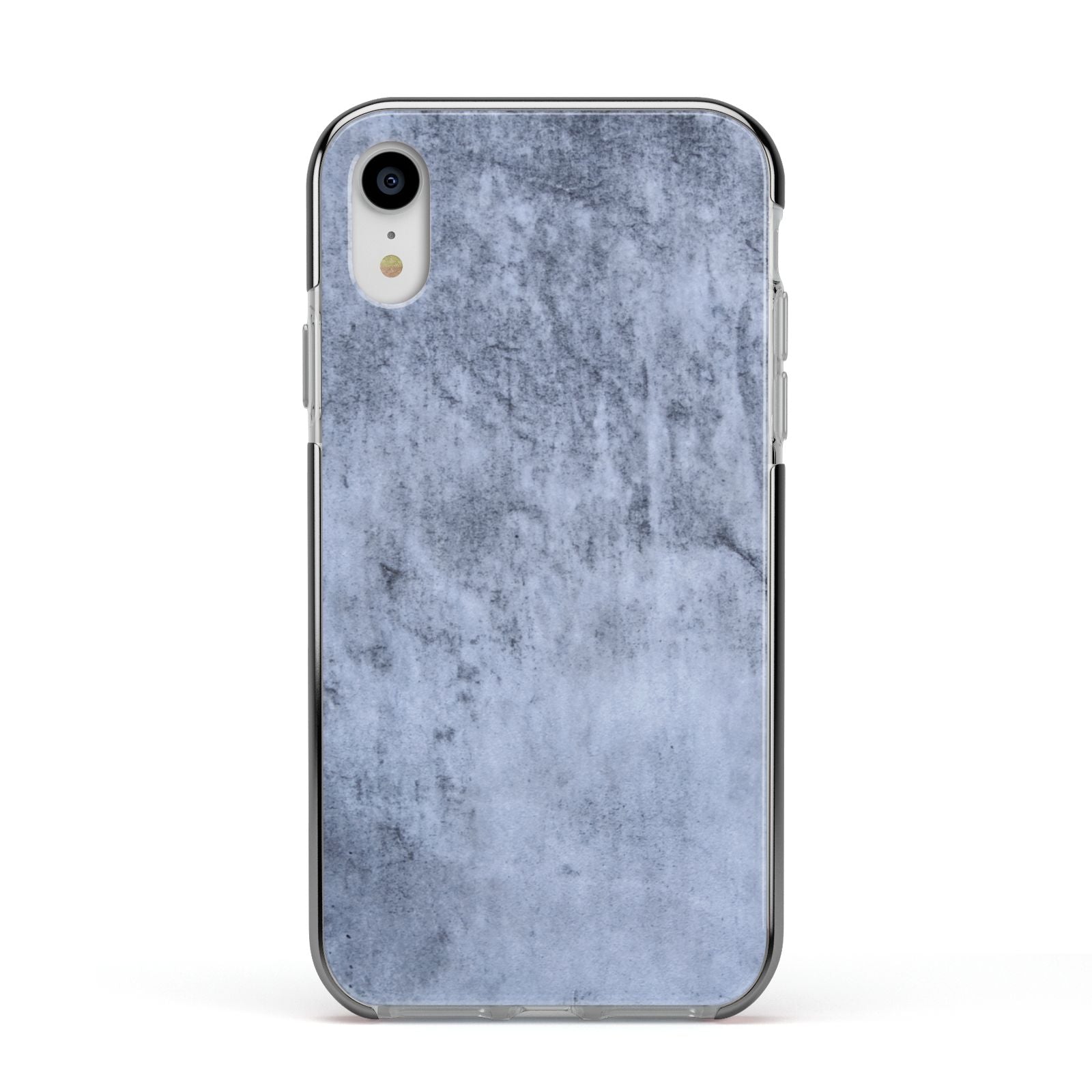 Faux Marble Dark Grey Apple iPhone XR Impact Case Black Edge on Silver Phone