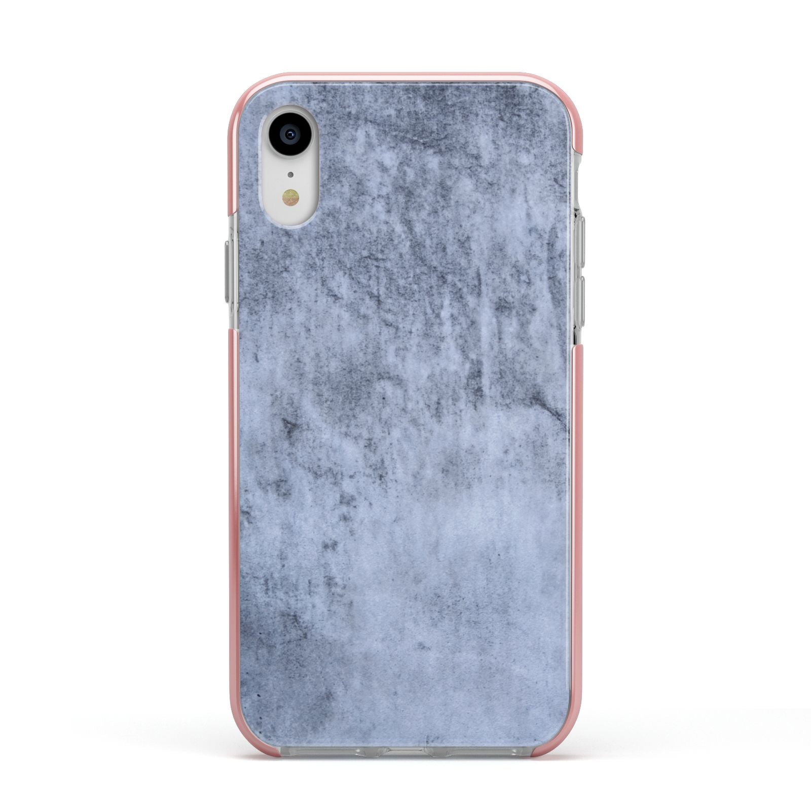 Faux Marble Dark Grey Apple iPhone XR Impact Case Pink Edge on Silver Phone