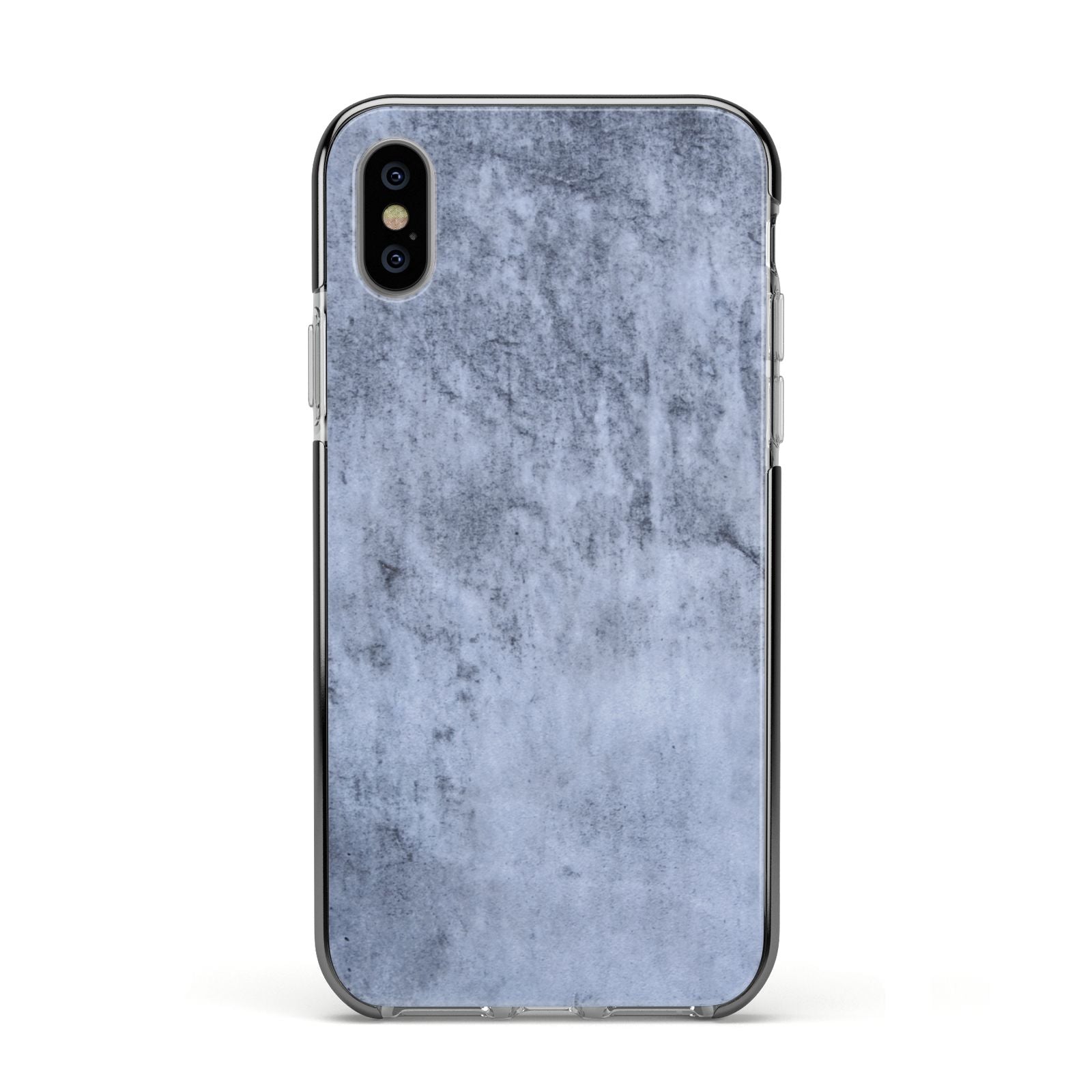 Faux Marble Dark Grey Apple iPhone Xs Impact Case Black Edge on Silver Phone