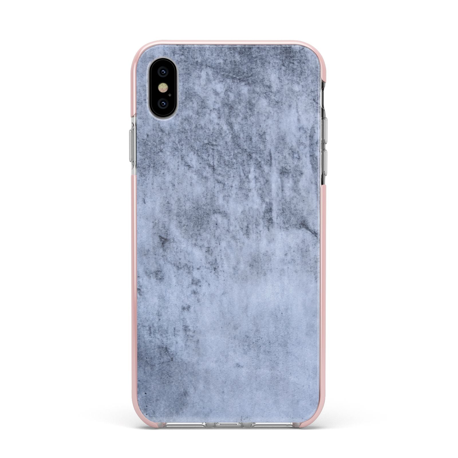 Faux Marble Dark Grey Apple iPhone Xs Max Impact Case Pink Edge on Silver Phone