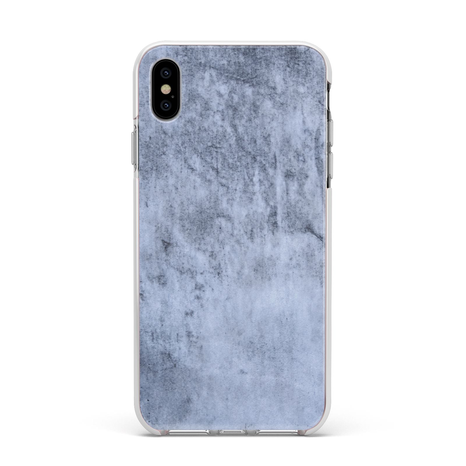 Faux Marble Dark Grey Apple iPhone Xs Max Impact Case White Edge on Silver Phone