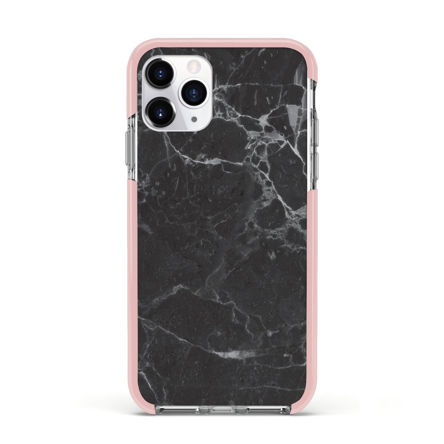 Faux Marble Effect Black Apple iPhone 11 Pro in Silver with Pink Impact Case