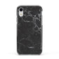 Faux Marble Effect Black Apple iPhone XR Impact Case Black Edge on Silver Phone