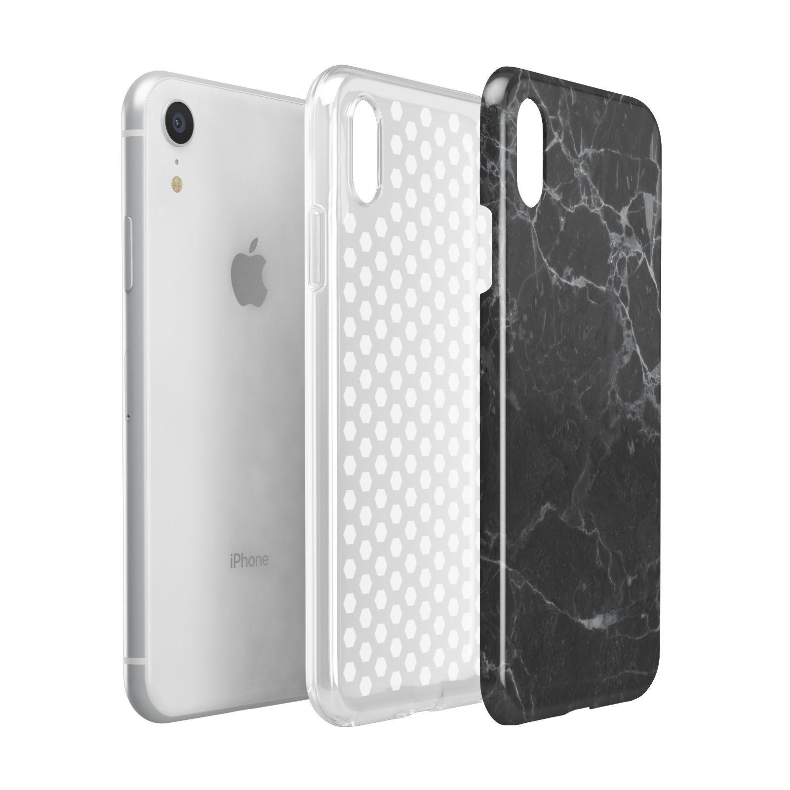 Faux Marble Effect Black Apple iPhone XR White 3D Tough Case Expanded view