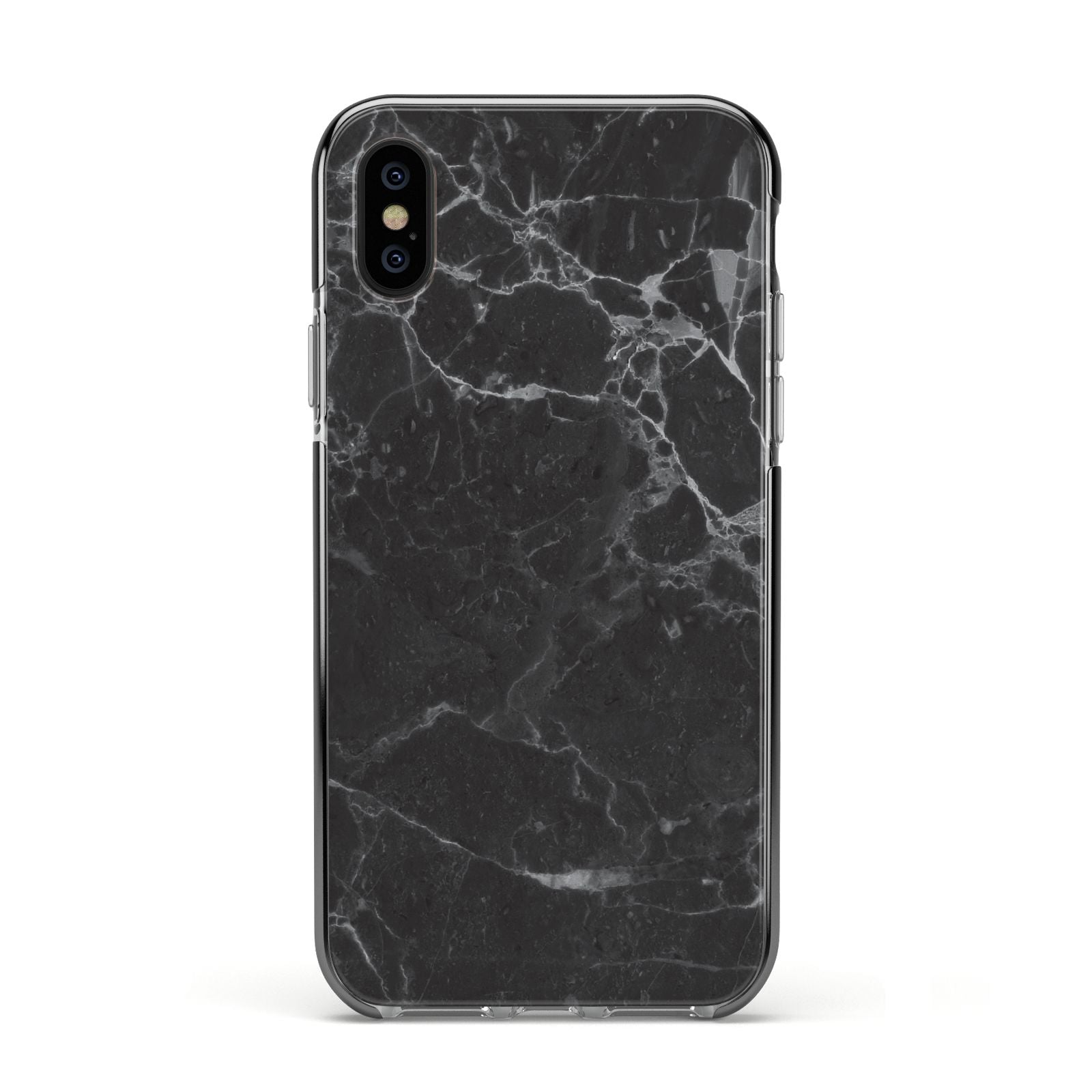 Faux Marble Effect Black Apple iPhone Xs Impact Case Black Edge on Black Phone