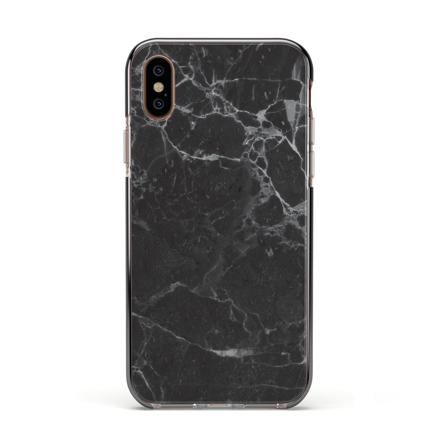 Faux Marble Effect Black Apple iPhone Xs Impact Case Black Edge on Gold Phone