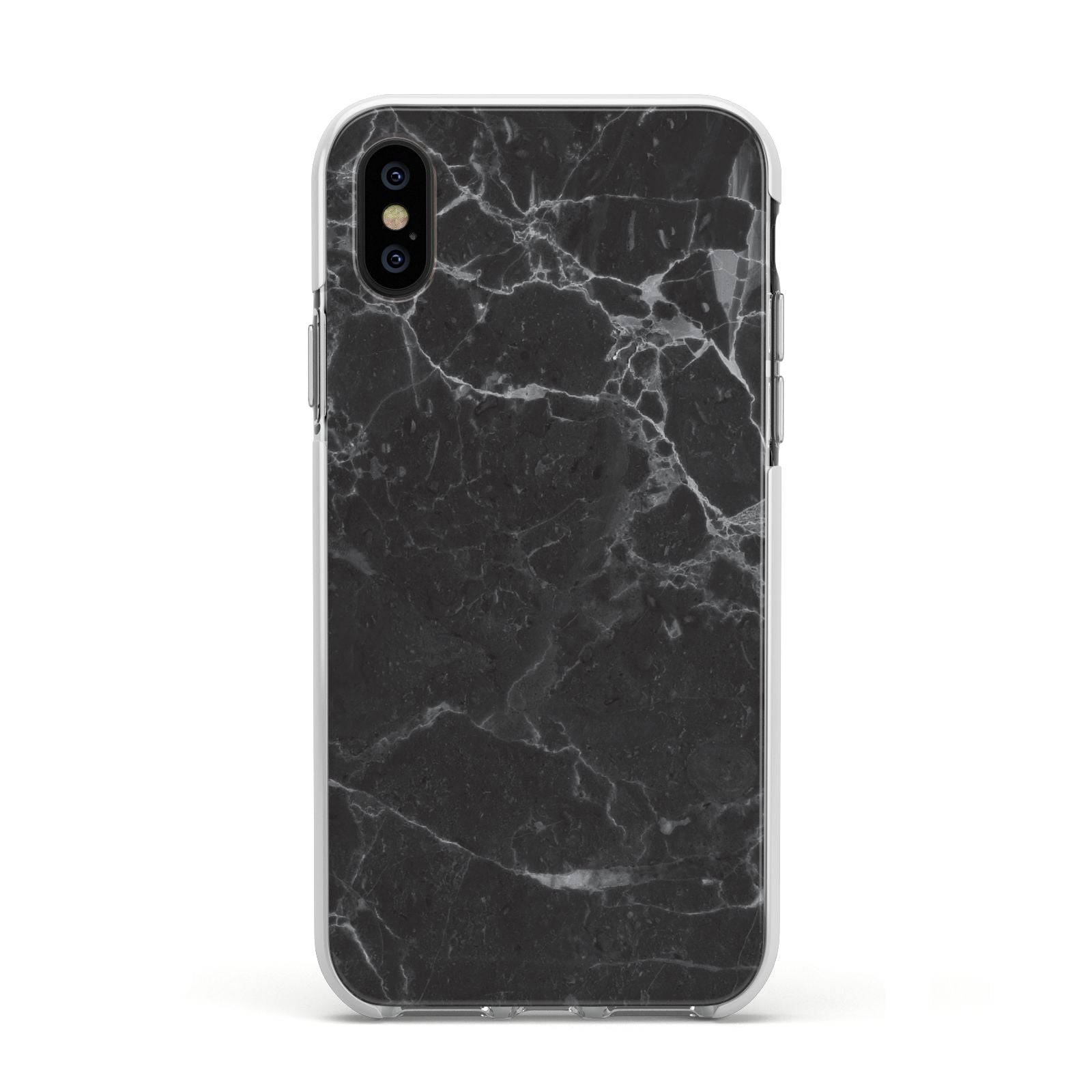 Faux Marble Effect Black Apple iPhone Xs Impact Case White Edge on Black Phone