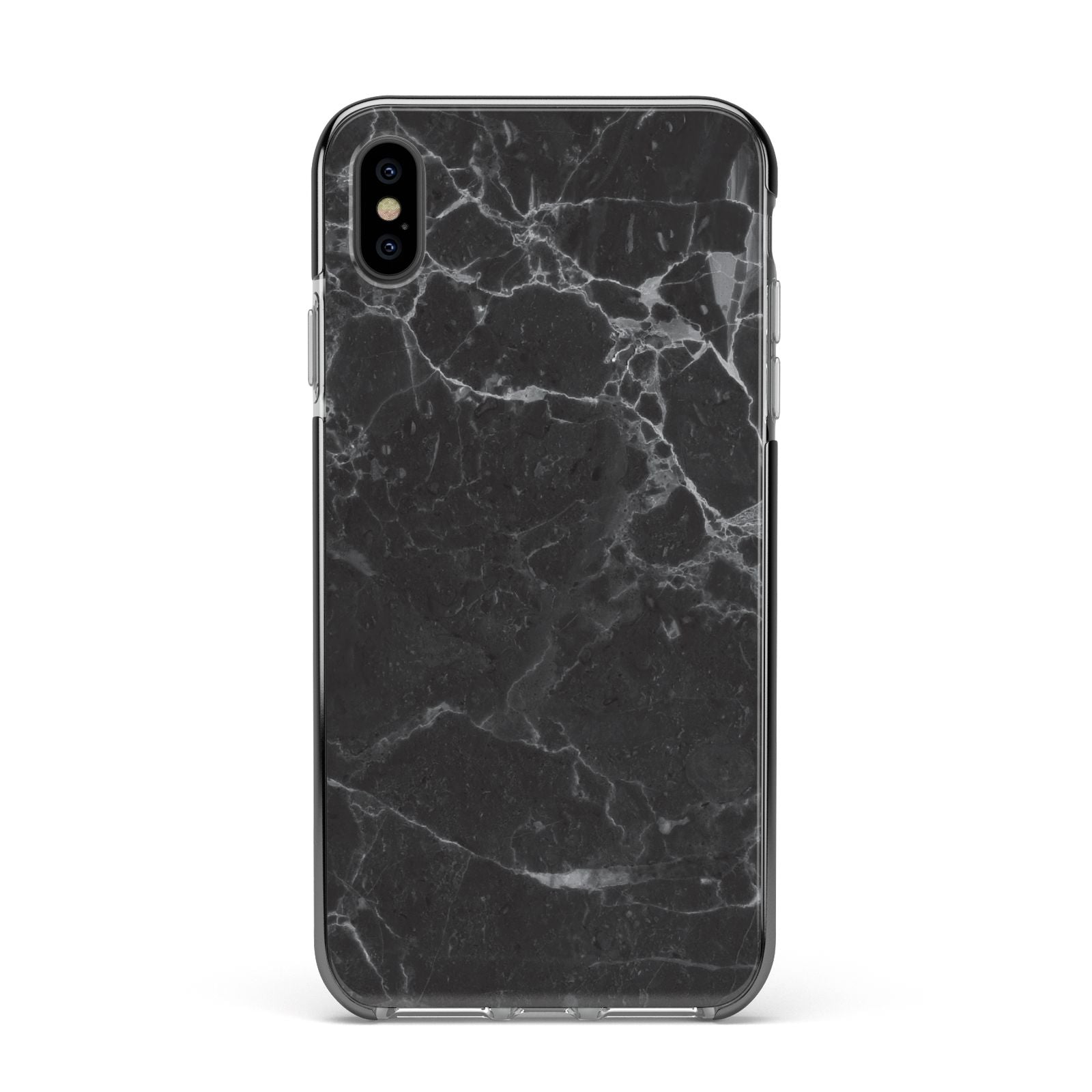 Faux Marble Effect Black Apple iPhone Xs Max Impact Case Black Edge on Black Phone