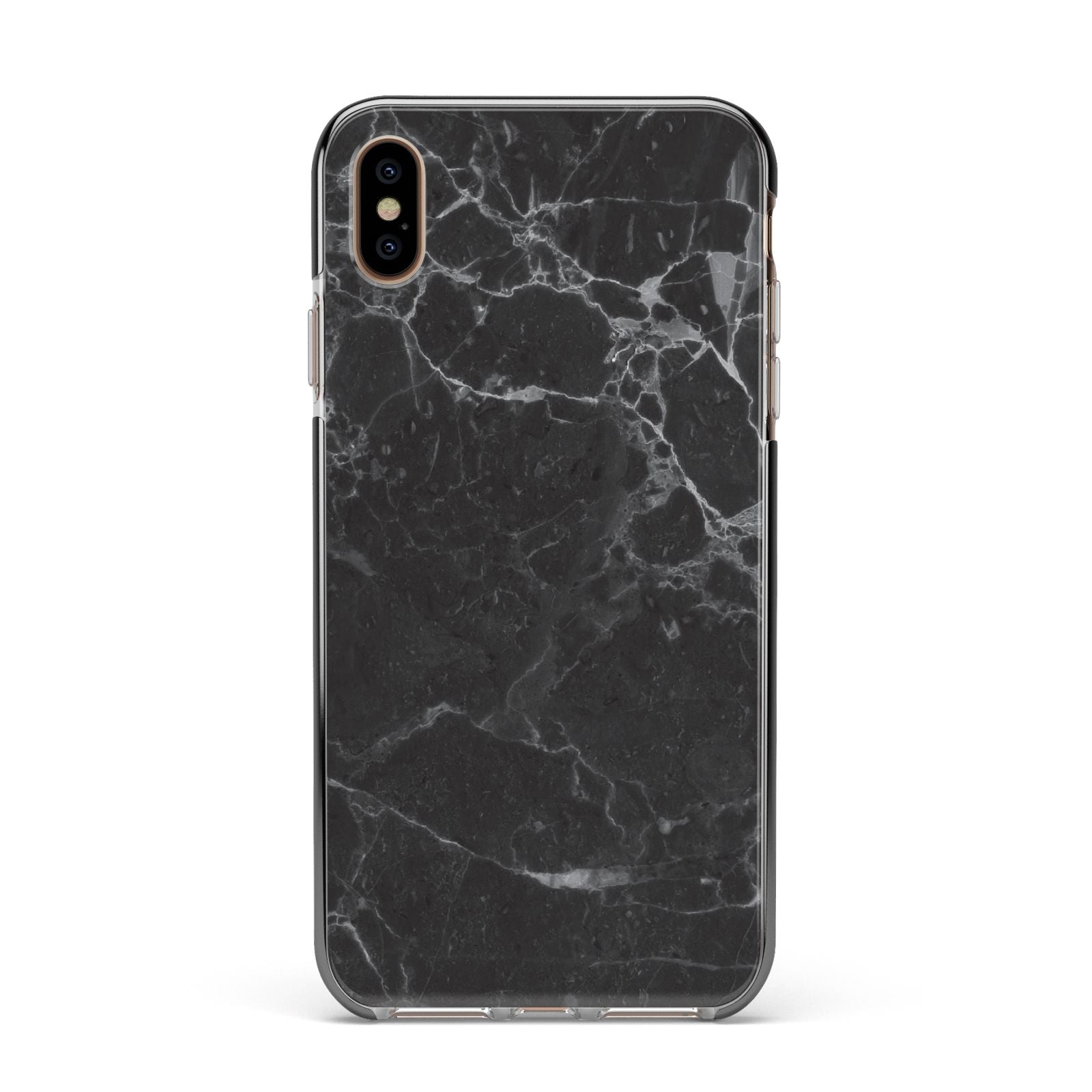 Faux Marble Effect Black Apple iPhone Xs Max Impact Case Black Edge on Gold Phone