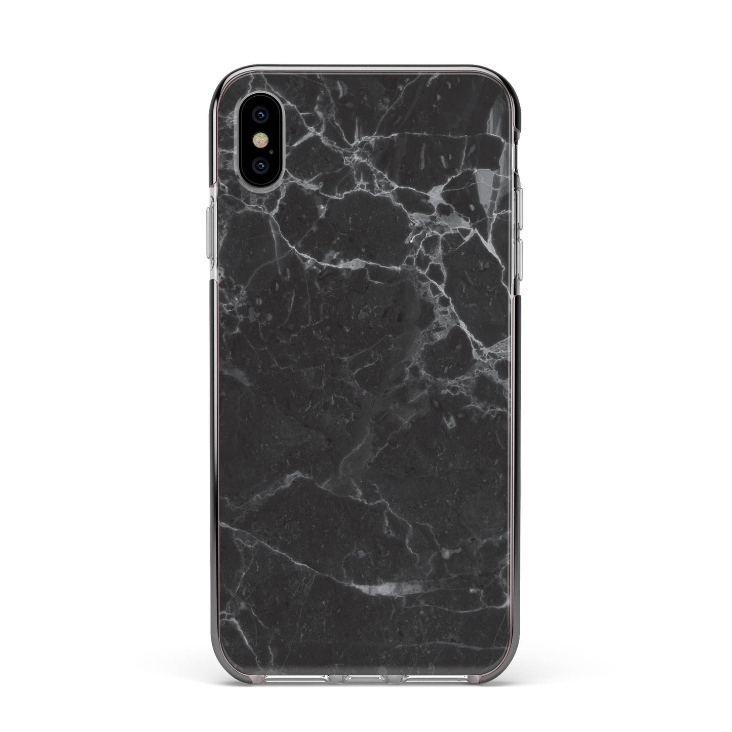 Faux Marble Effect Black Apple iPhone Xs Max Impact Case Black Edge on Silver Phone