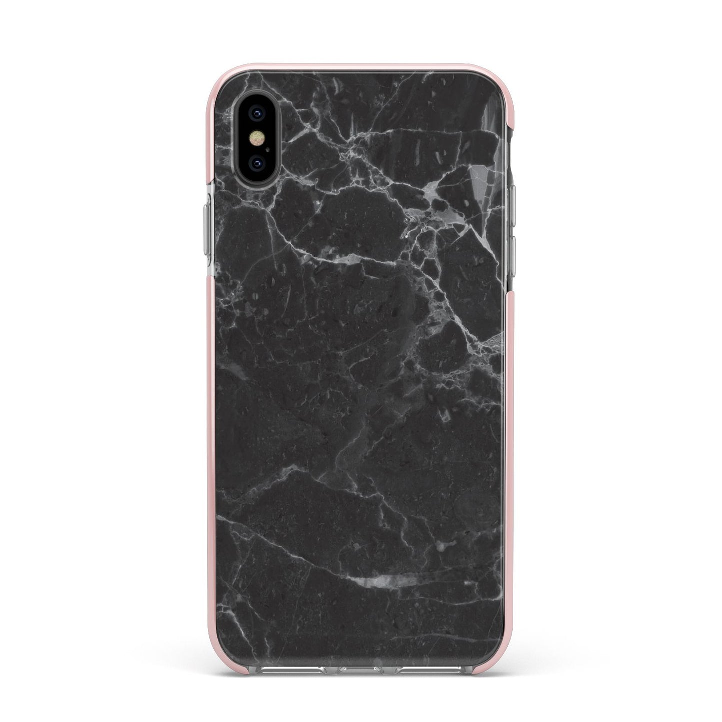 Faux Marble Effect Black Apple iPhone Xs Max Impact Case Pink Edge on Black Phone