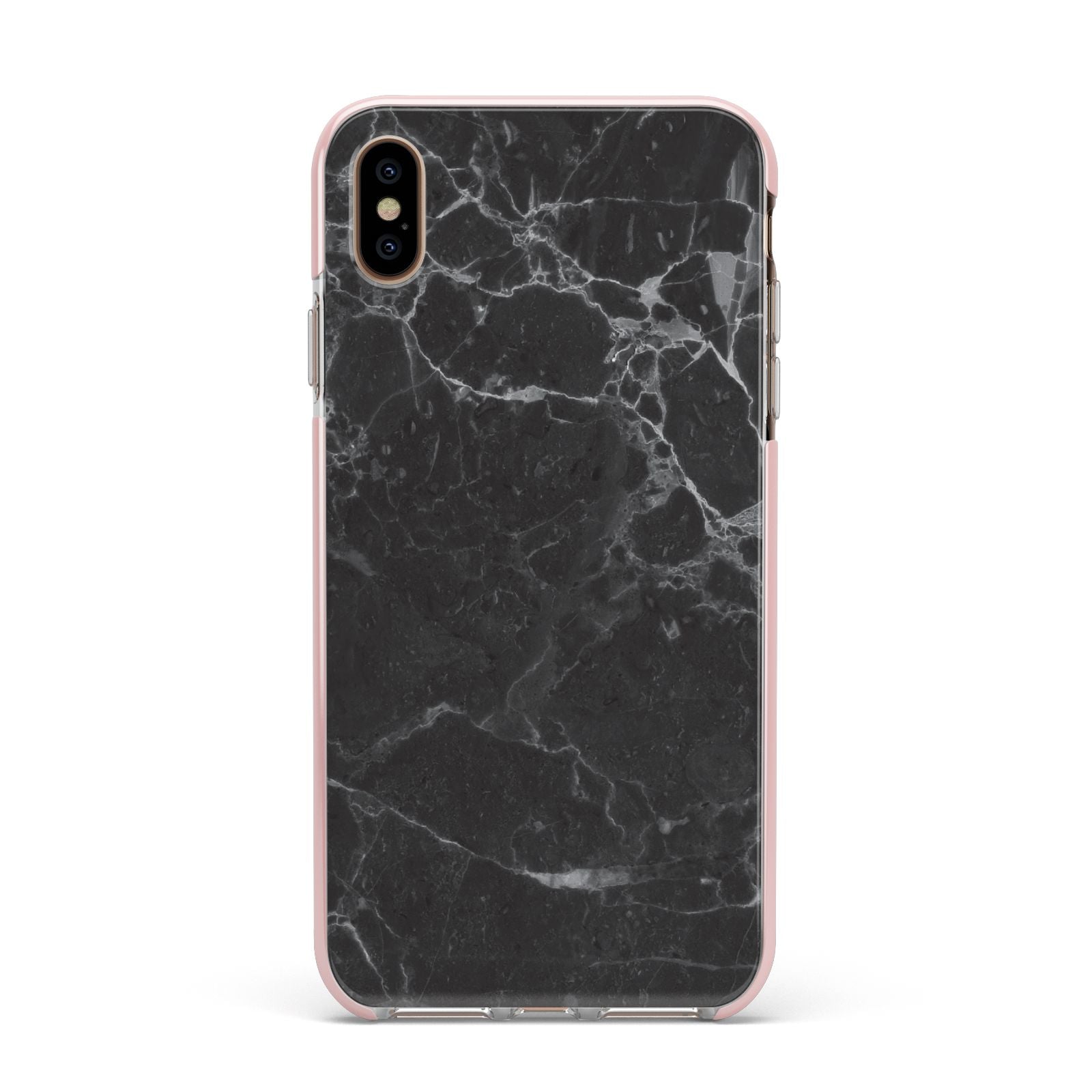 Faux Marble Effect Black Apple iPhone Xs Max Impact Case Pink Edge on Gold Phone