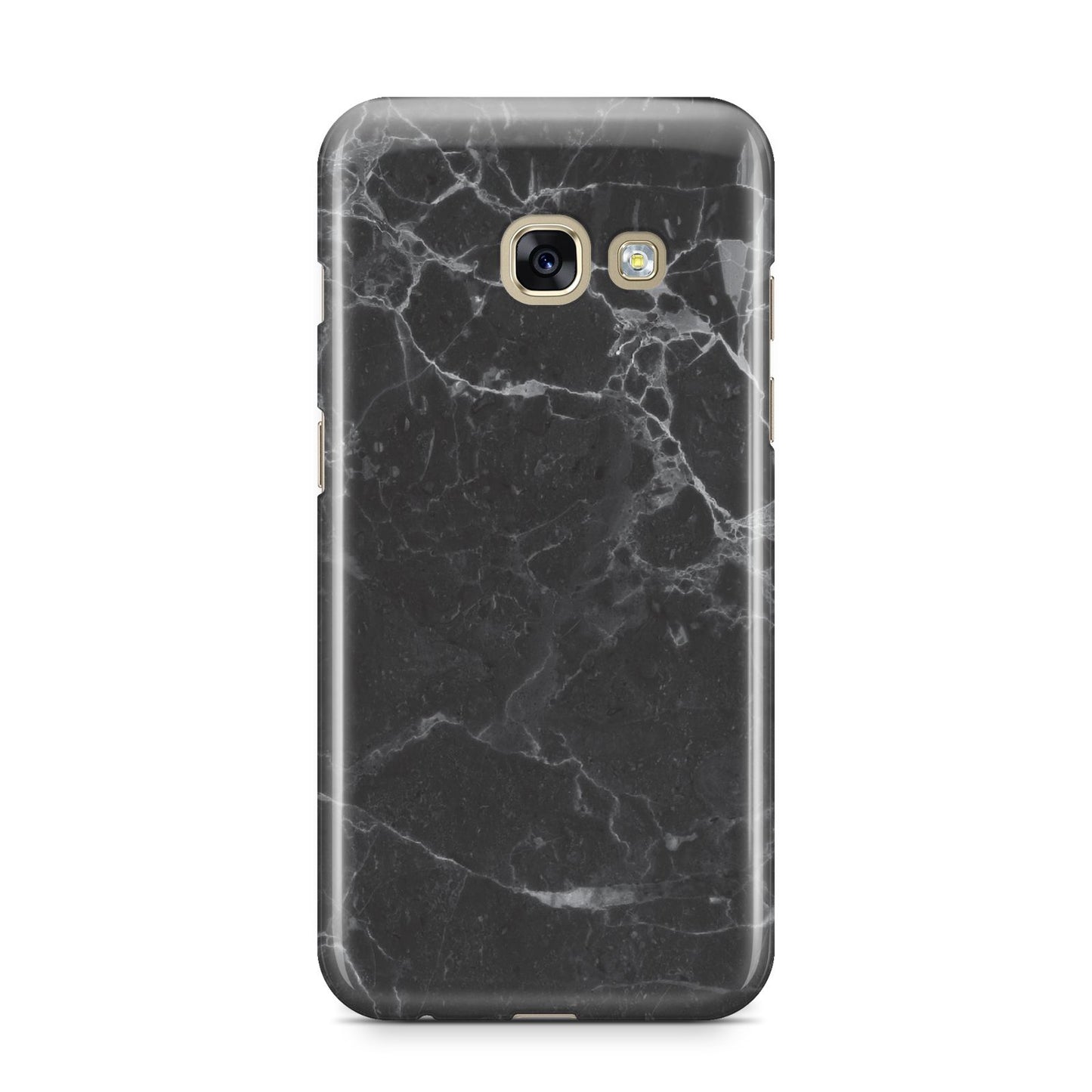 Faux Marble Effect Black Samsung Galaxy A3 2017 Case on gold phone