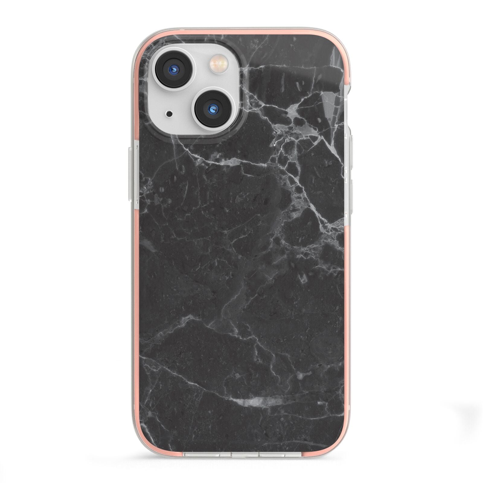 Faux Marble Effect Black iPhone 13 Mini TPU Impact Case with Pink Edges