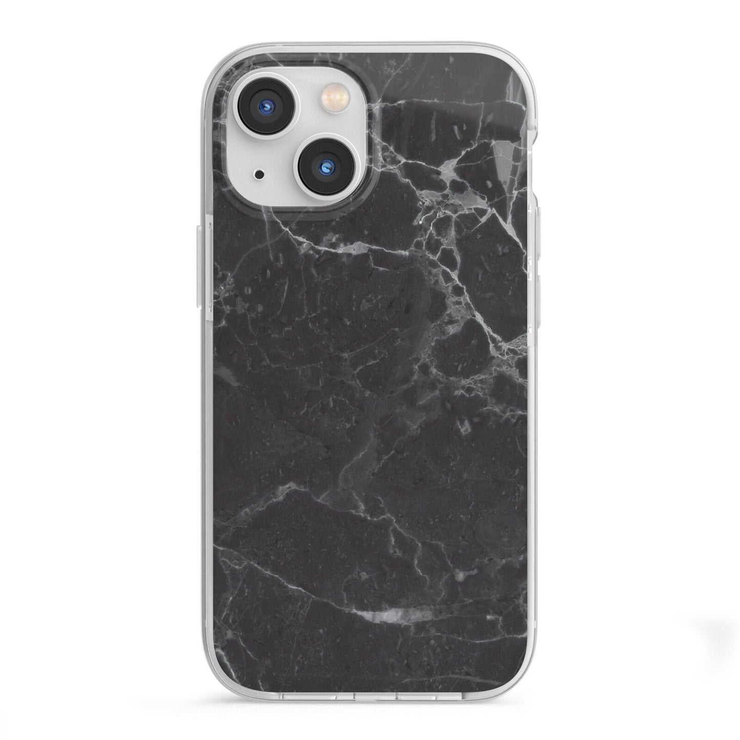 Faux Marble Effect Black iPhone 13 Mini TPU Impact Case with White Edges