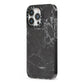 Faux Marble Effect Black iPhone 13 Pro Black Impact Case Side Angle on Silver phone
