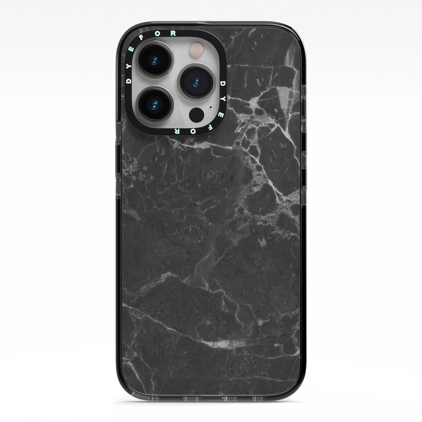 Faux Marble Effect Black iPhone 13 Pro Black Impact Case on Silver phone