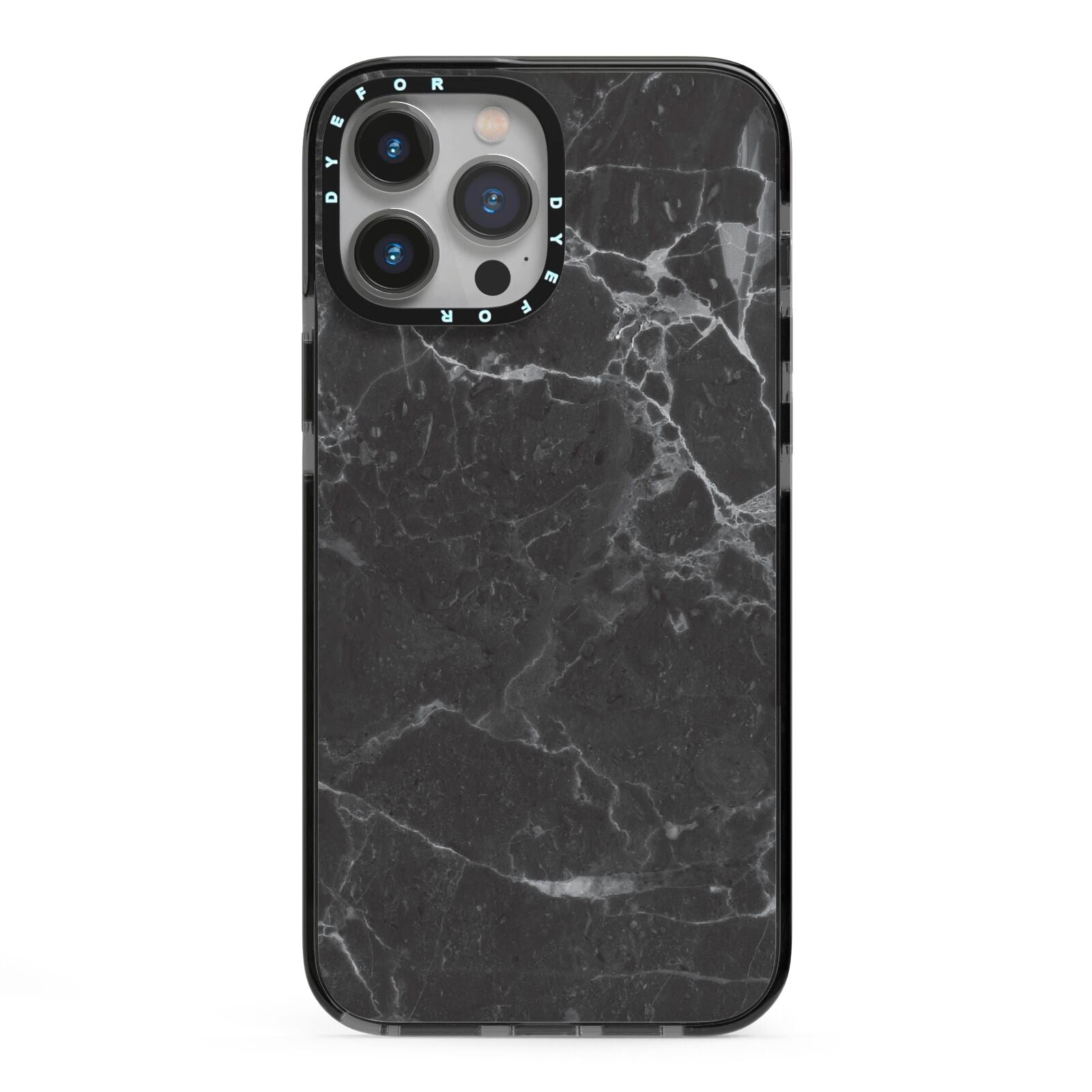 Faux Marble Effect Black iPhone 13 Pro Max Black Impact Case on Silver phone