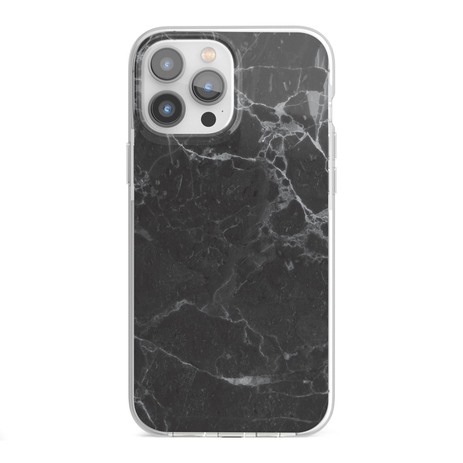 Faux Marble Effect Black iPhone 13 Pro Max TPU Impact Case with White Edges