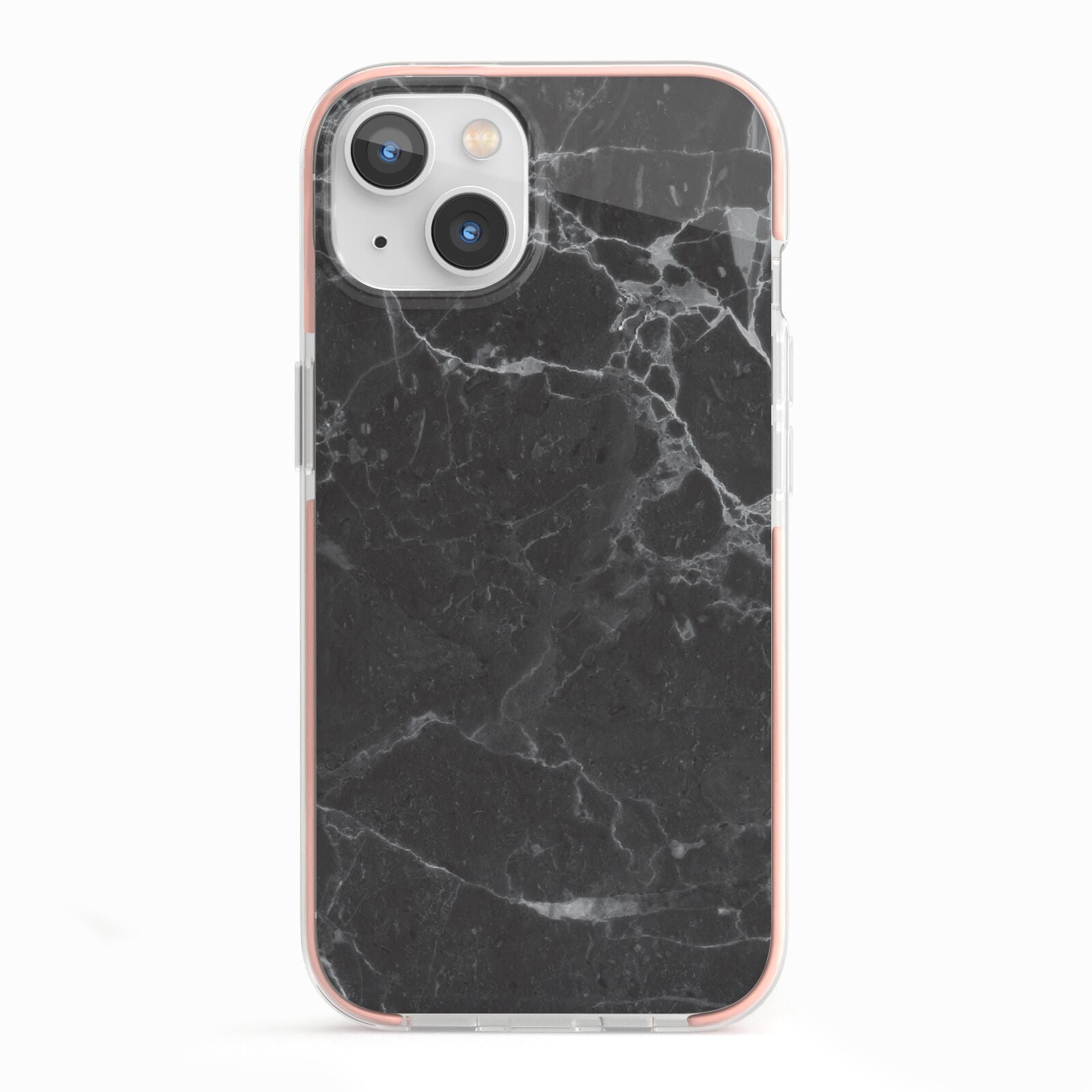 Faux Marble Effect Black iPhone 13 TPU Impact Case with Pink Edges