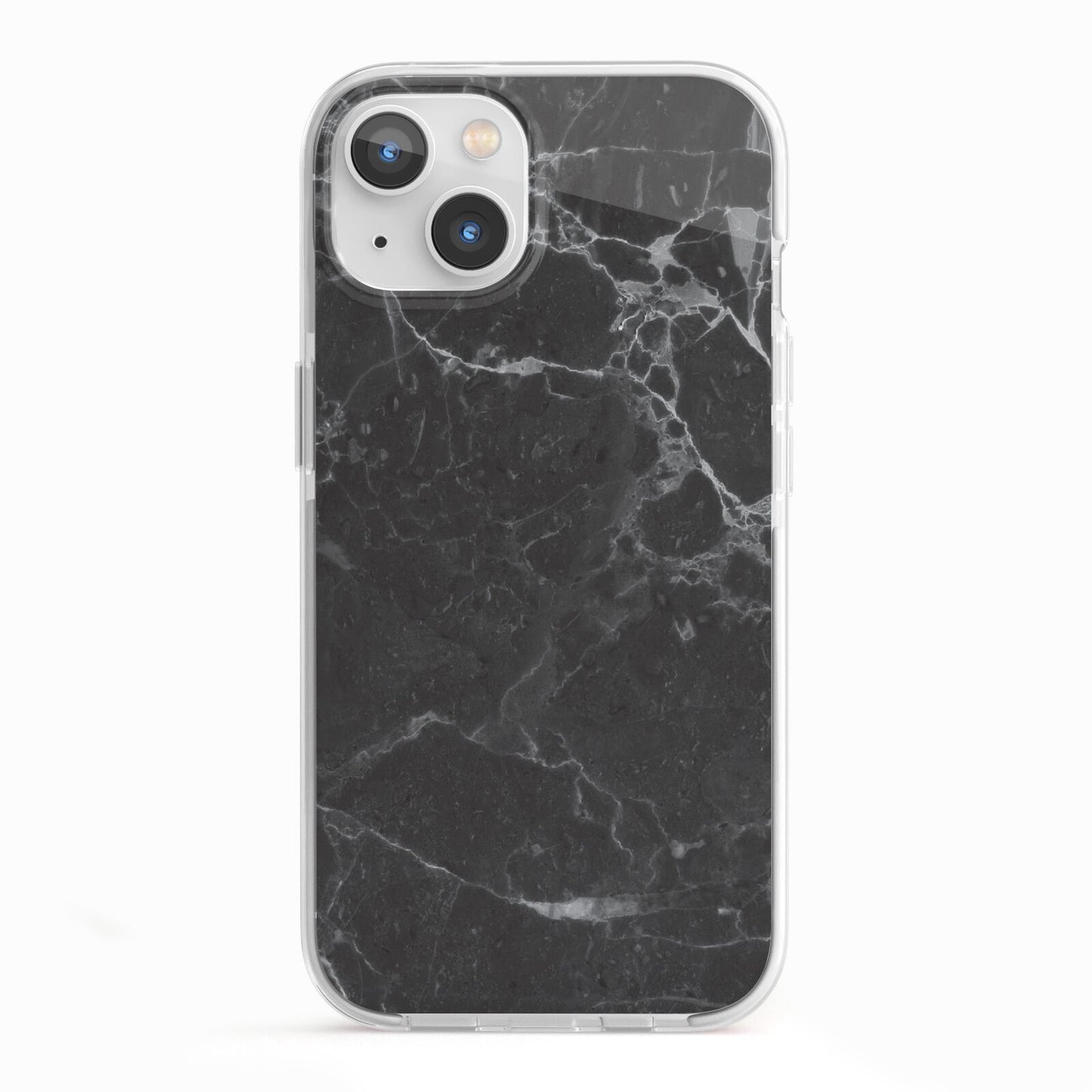 Faux Marble Effect Black iPhone 13 TPU Impact Case with White Edges