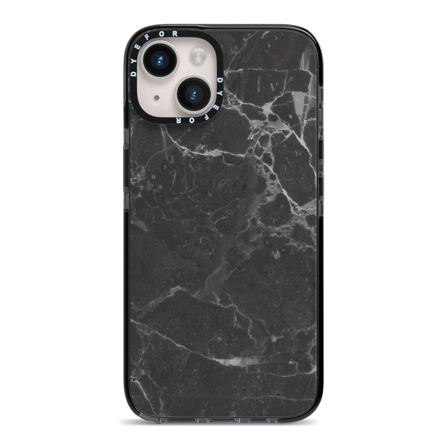 Faux Marble Effect Black iPhone 14 Black Impact Case on Silver phone