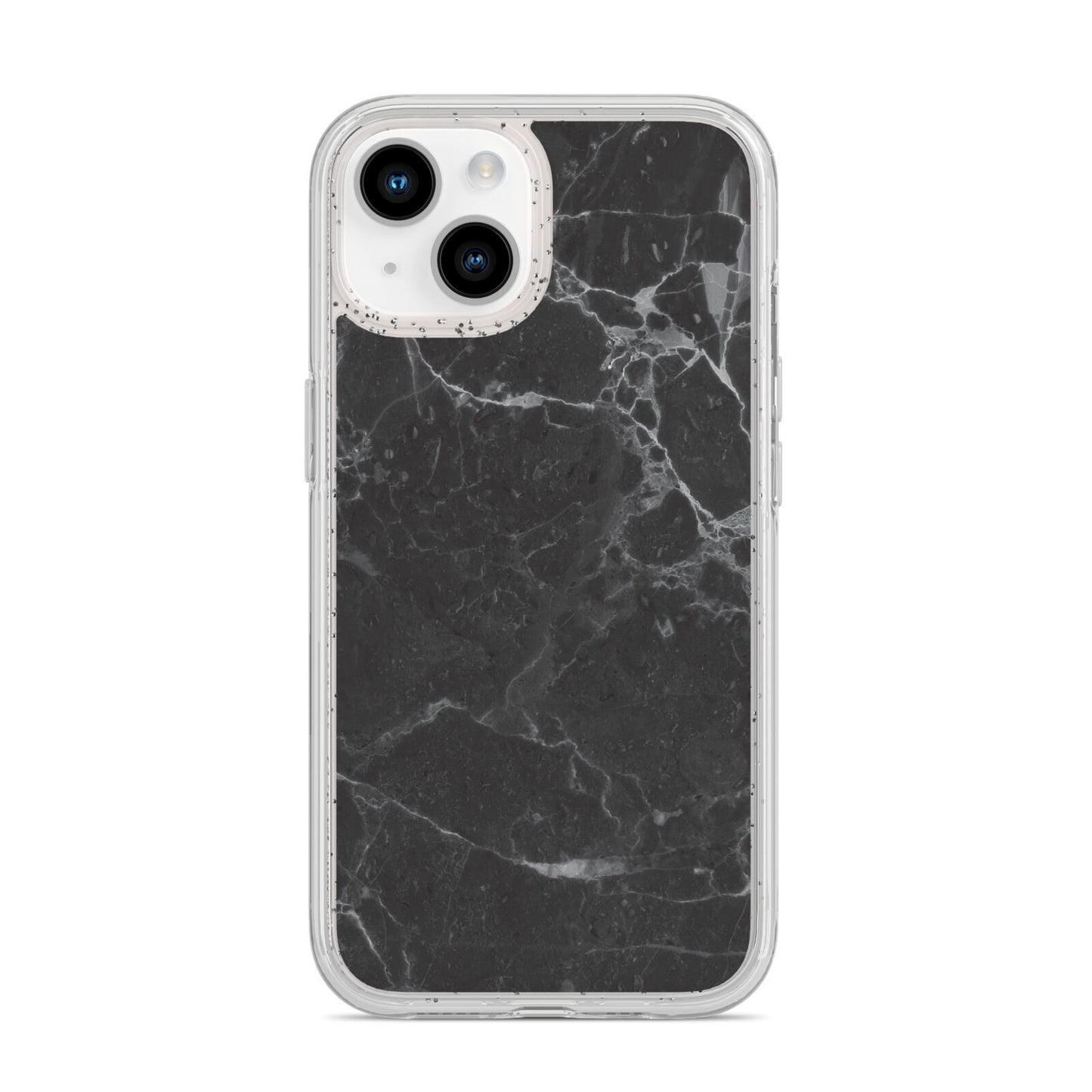 Faux Marble Effect Black iPhone 14 Glitter Tough Case Starlight