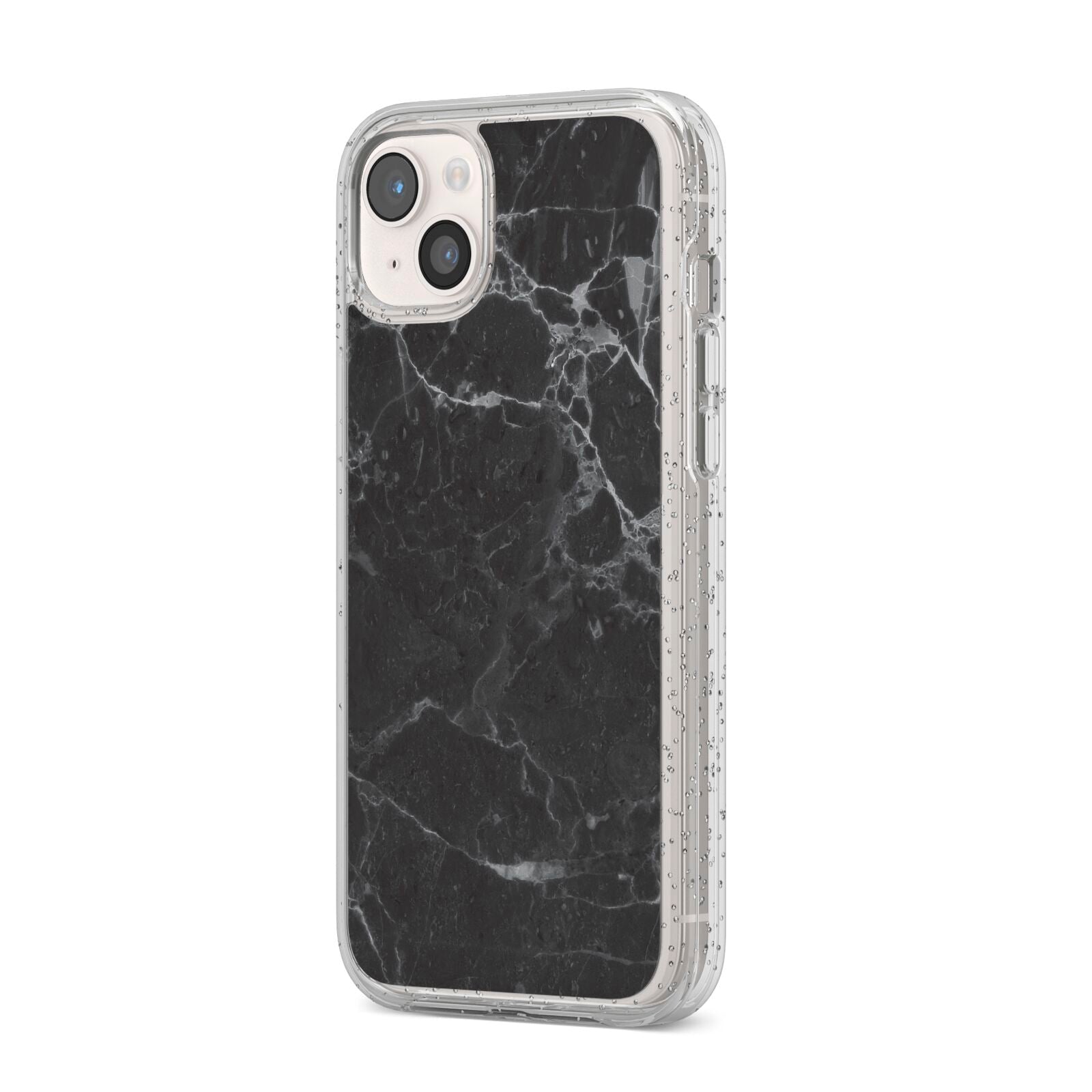 Faux Marble Effect Black iPhone 14 Plus Glitter Tough Case Starlight Angled Image