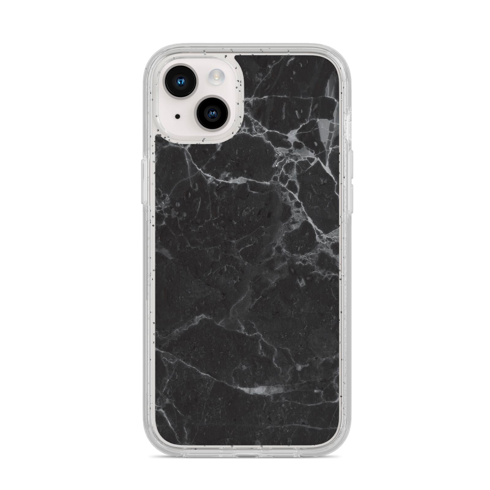 Faux Marble Effect Black iPhone 14 Plus Glitter Tough Case Starlight