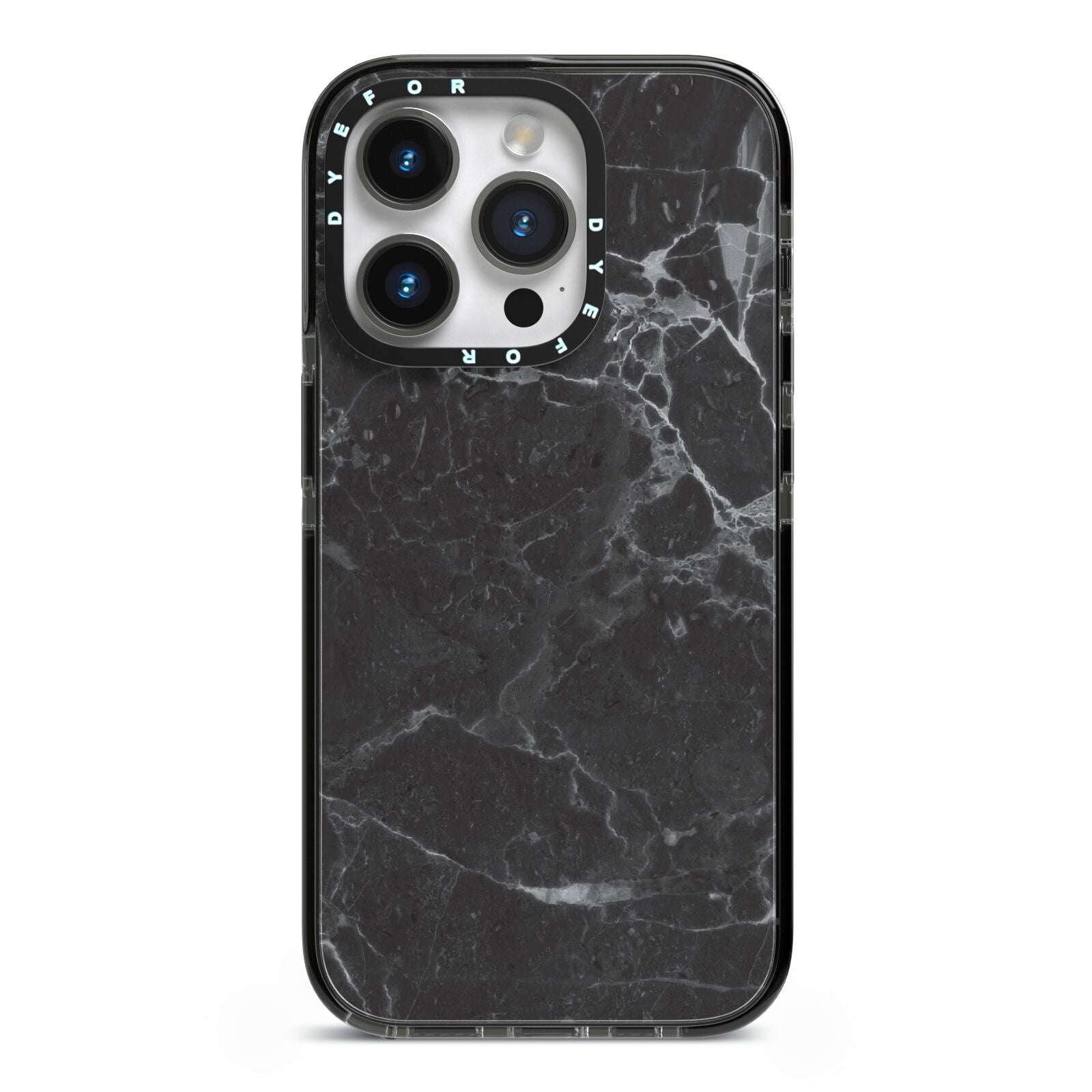 Faux Marble Effect Black iPhone 14 Pro Black Impact Case on Silver phone