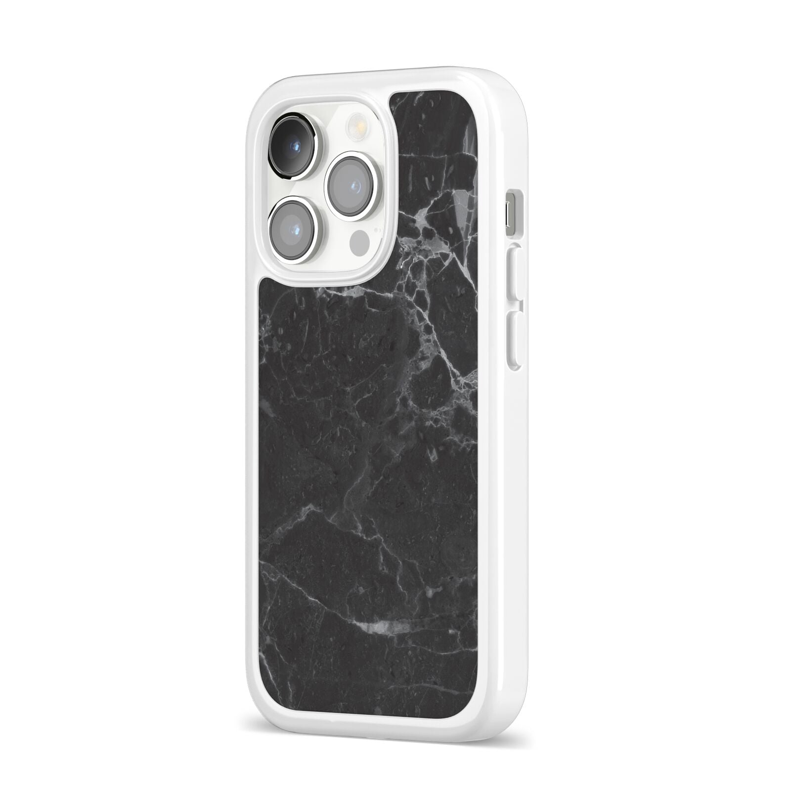 Faux Marble Effect Black iPhone 14 Pro Clear Tough Case Silver Angled Image