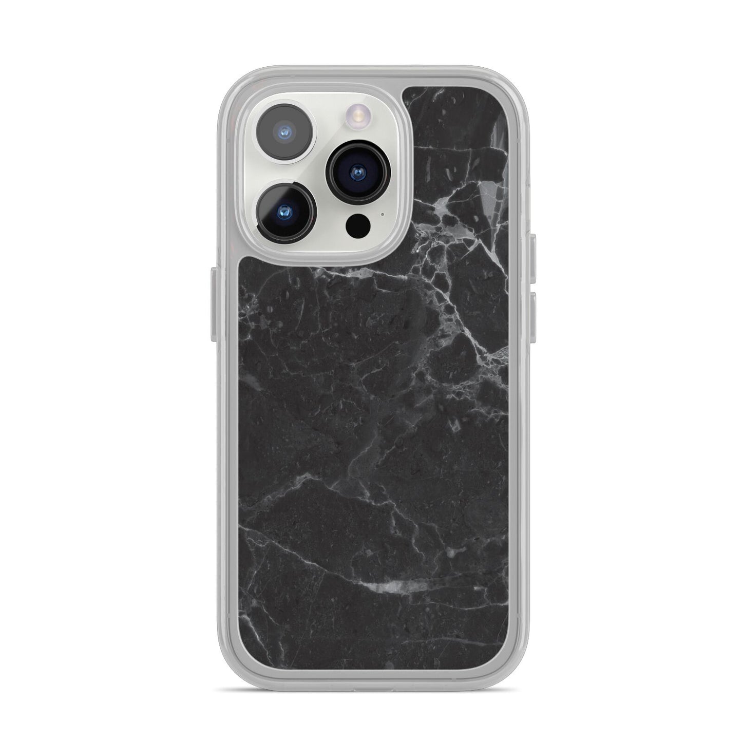Faux Marble Effect Black iPhone 14 Pro Clear Tough Case Silver