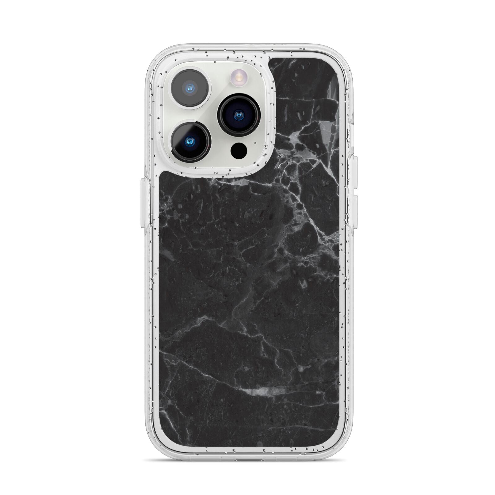 Faux Marble Effect Black iPhone 14 Pro Glitter Tough Case Silver