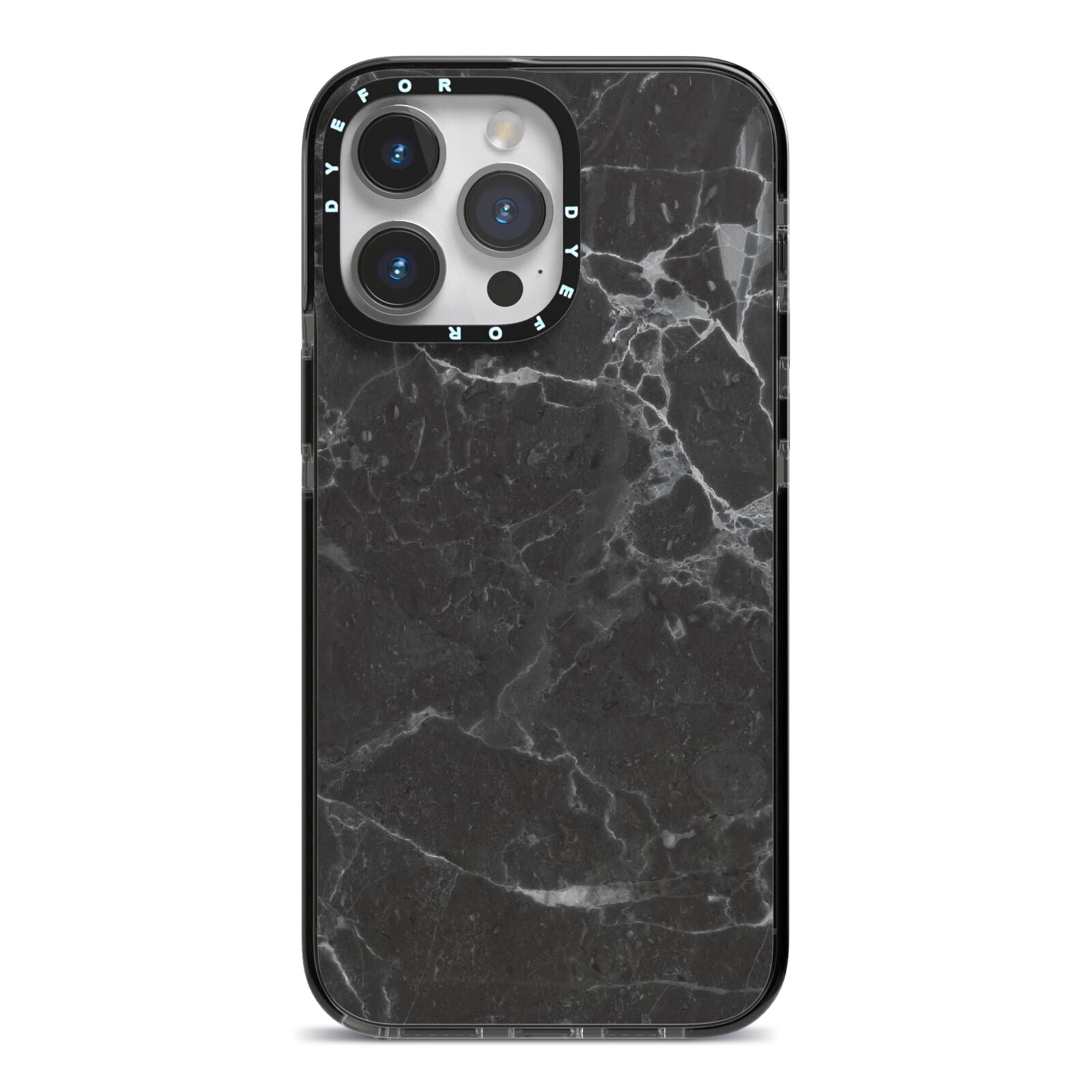 Faux Marble Effect Black iPhone 14 Pro Max Black Impact Case on Silver phone